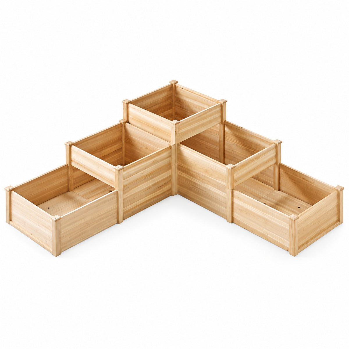 3-Tier Wooden Corner Raised Garden Bed with Five Planting Cells
