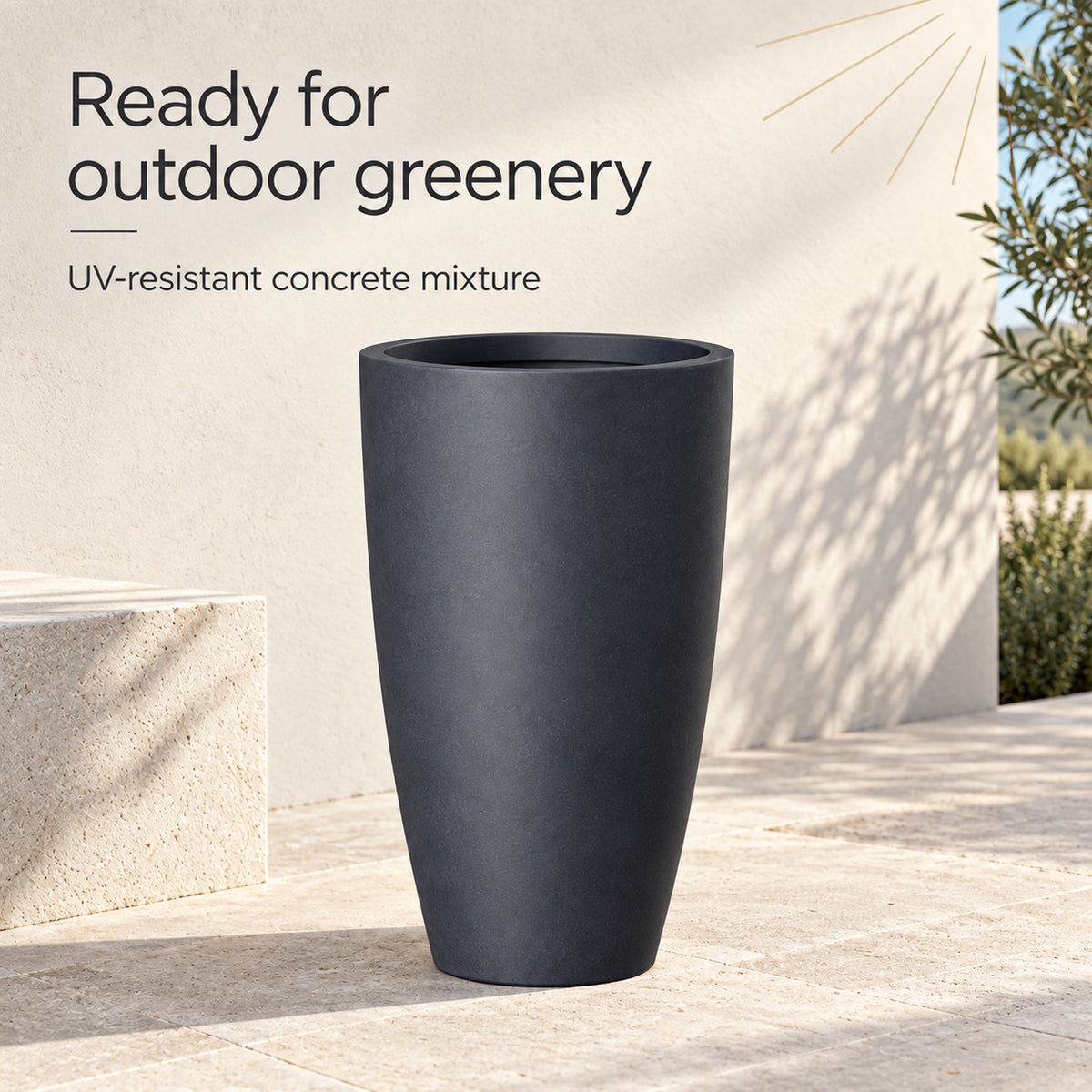 23.6-Inch Tall Tapered Charcoal Concrete Planter