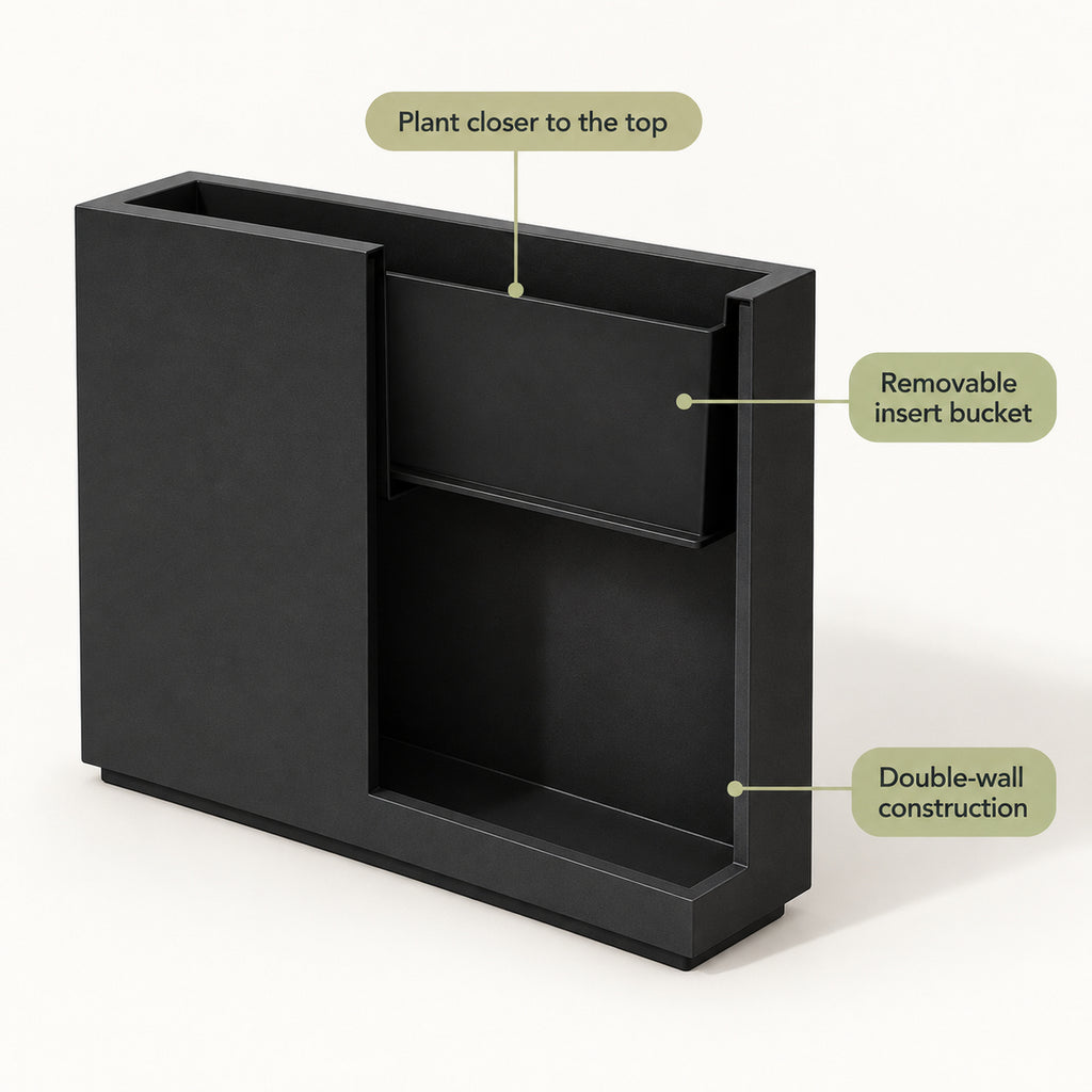 38-Inch Black Rectangular Planter with Removable Insert