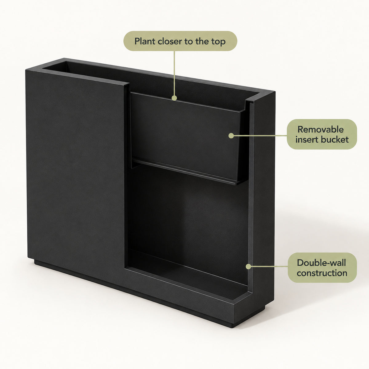 38-Inch Black Rectangular Planter with Removable Insert