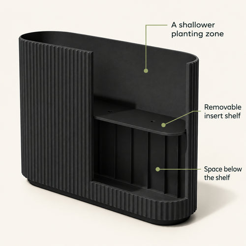 36-Inch Black Fluted Planter with Removable Shelf