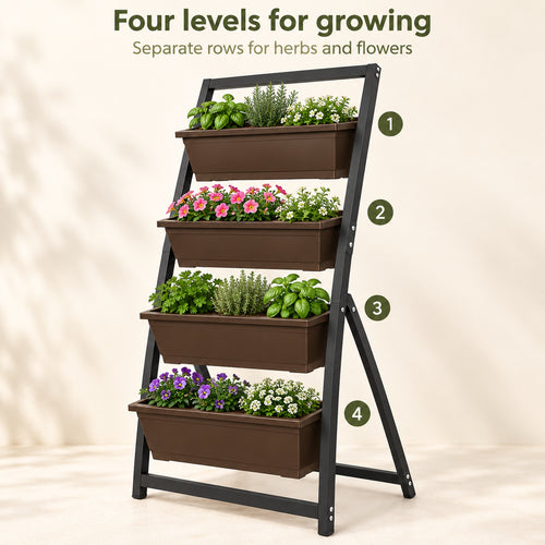65-Inch Four-Tier Vertical Planter with Espresso Brown Bins
