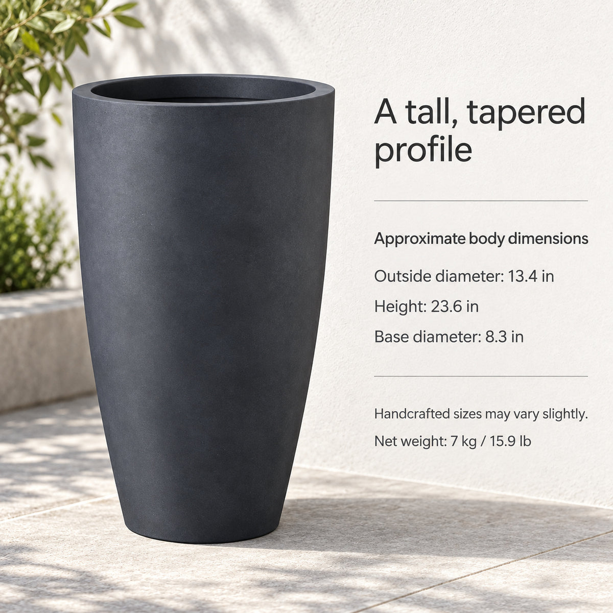 23.6-Inch Tall Tapered Charcoal Concrete Planter