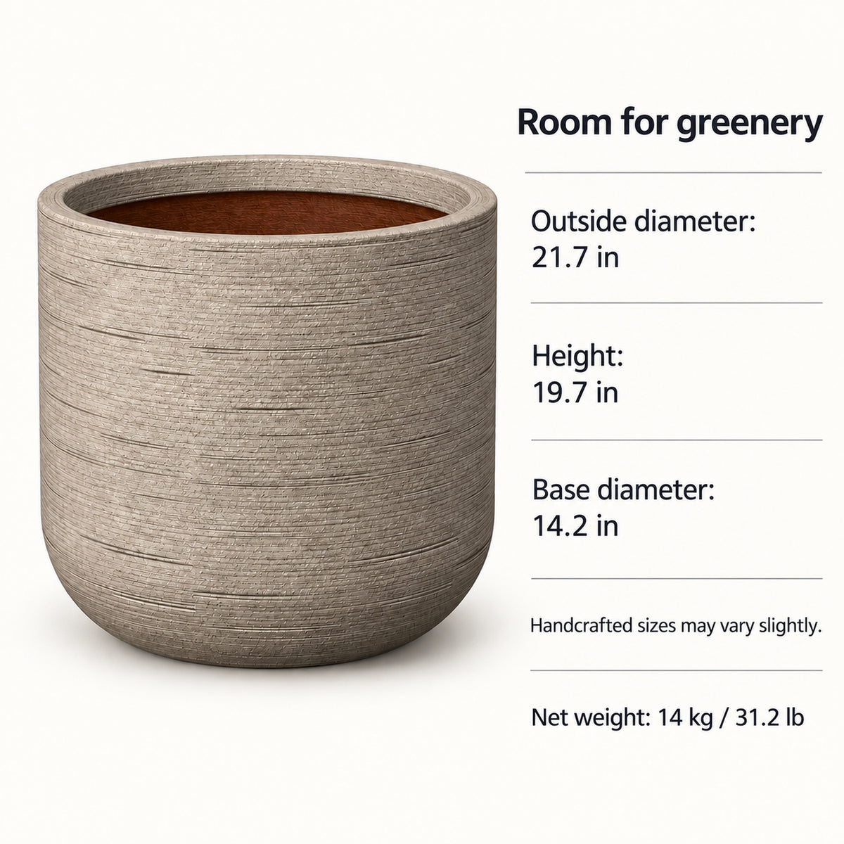 21.7-Inch Round Textured Concrete Planter