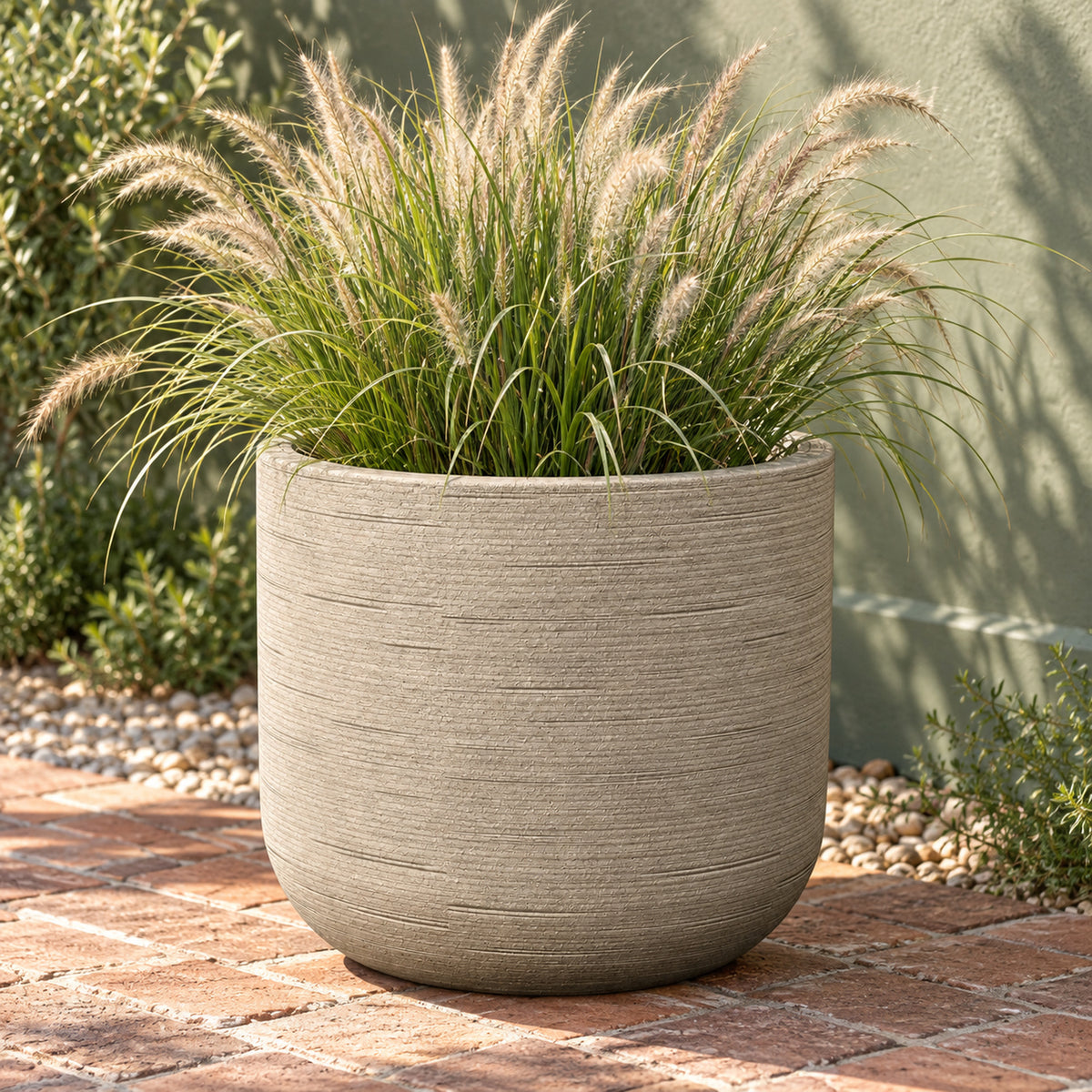 21.7-Inch Round Textured Concrete Planter