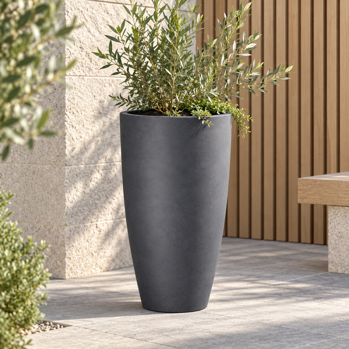23.6-Inch Tall Tapered Charcoal Concrete Planter