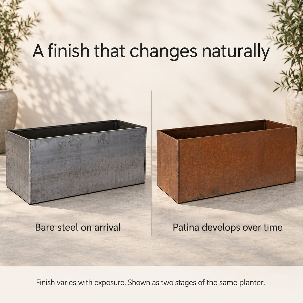 46-Inch Bare Corten Steel Trough Planter