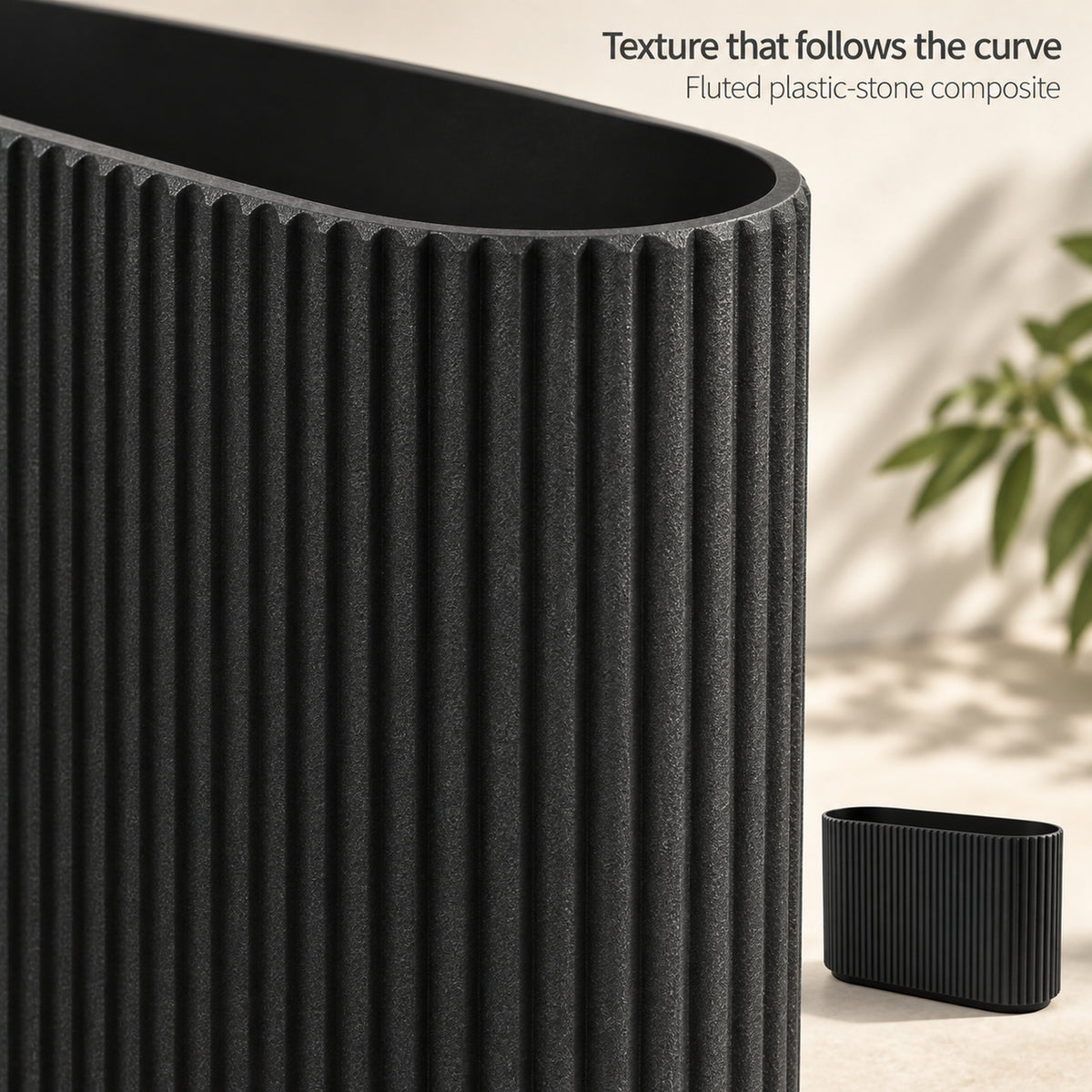 36-Inch Black Fluted Planter with Removable Shelf