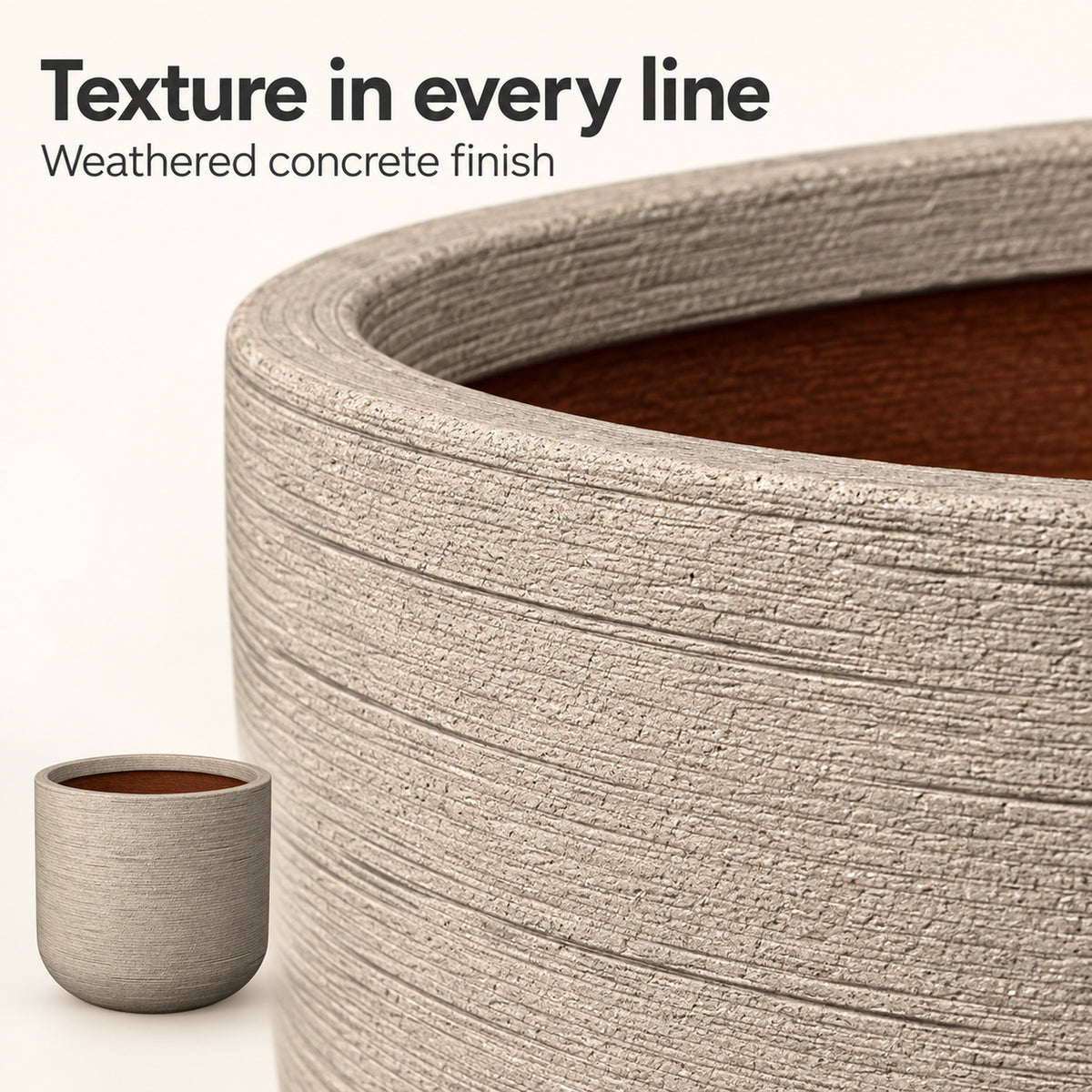 21.7-Inch Round Textured Concrete Planter